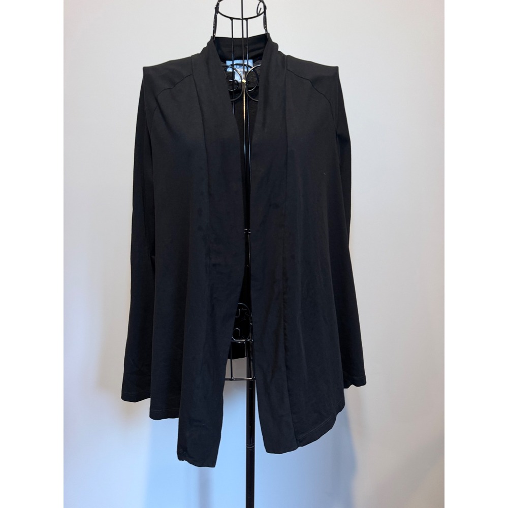 Ann Taylor LOFT Womens XS Black Cotton Open Front Draped Cardigan Sweater